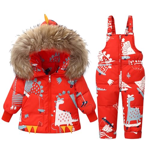 BRONG Kinder Schneeanzug Winter 2-Teilig Outfit Satz, Kleinkind Kapuze Daunenjacke und Schnee Lätzchen Hose Dinosaurier Karikatur Skianzug Satz Rot 18-24 Monate BRONG Kinder Schneeanzug Winter 2-Teilig Outfit Satz, Kleinkind Kapuze Daunenjacke und Schnee Lätzchen Hose Dinosaurier Karikatur Skianzug Satz Rot 18-24 Monate von BRONG