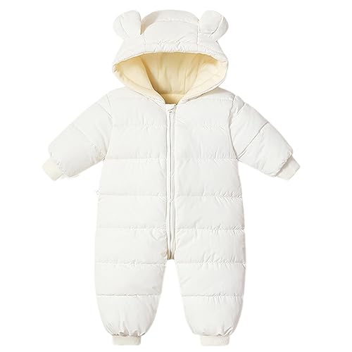 BRONG Schneeanzug Baby Mädchen Jungen Overall Winter Jumpsuit Mantel Neugeborenes Dickes Reißverschluss Strampelanzug Kleinkind Winddicht Kapuze Fleece Strampler Oberbekleidung Weiß 6-9 Monate von BRONG