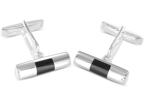 BROOKER Manschettenknöpfe Zylinderform Onyx Silber von BROOKER Fine Cufflinks