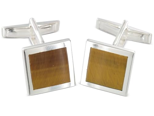 BROOKER Manschettenknöpfe aus Silber mit quadratischem Tigerauge von BROOKER Fine Cufflinks