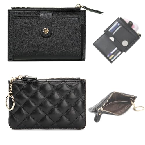 BSITSSS Geldbeutel Mini Geldbörse Damen, 2pcs PU Leder Portemonnaie Brieftasche Für Frauen, Schwarz von BSITSSS