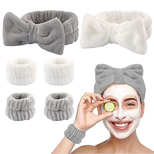 BSITSSS 2 Stück Haarband Kosmetik Haarband, Haarbänder Haarband Damen Haarband Schminken Make Up Haarband mit 2 Paar Handgelenk Spa Waschband Stirnband Kosmetik Stirnband Damen für Mädchen und Frauen von BSITSSS