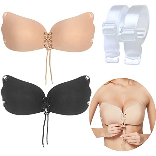 BSITSSS 2 Stück Klebe Bh,Bh Rückenfrei Klebe Bh Push Up Silikon Trägerloser Bh mit 2 Durchsichtige Bh Träger Rückenfreier Bh Ohne Träger Bh Trägerlos Backless Bra für Abendkleid,Rückenfreie Kleidung D von BSITSSS