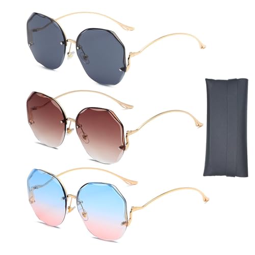 BSITSSS 3 Stücke Randlose Sonnenbrille Retro Durchsichtige Linse Rahmenlose Sonnenbrille für Frauen Männer - Square Rimless Sunglasses von BSITSSS