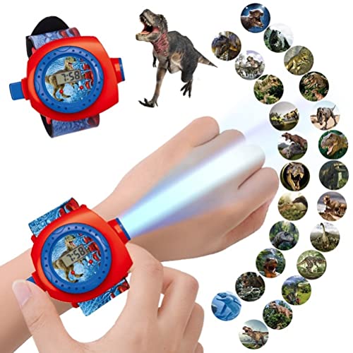 BSTCAR Dinosaurier Projektionsuhr mit 24 Bildern, 2 In 1 Digitale Projektionsuhr Armbanduhr Cartoon Elektronischer 3D Armbanduhr Spielzeug Geschenk für Kinder Jungen von BSTCAR