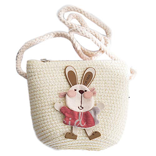 BSTCAR Stroh Tasche Mädchen, Strohtasche Handtasche Umhängetasche Cartoon Hasen Kaninchen Mini Strandtasche Stroh Geschenk für Kinder von BSTCAR