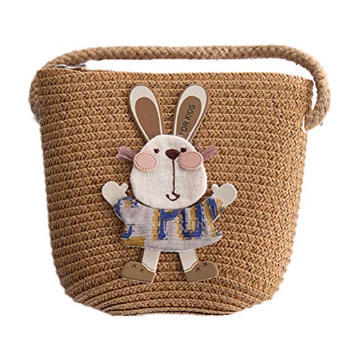 BSTCAR Stroh Tasche Mädchen, Strohtasche Handtasche Umhängetasche Cartoon Hasen Kaninchen Mini Strandtasche Stroh Geschenk Kinder von BSTCAR