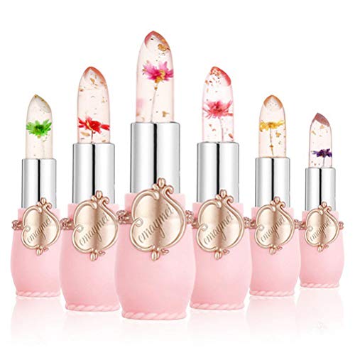 Frauen Gelee-Lippenstift 6 Stück kristallklare Blume Gelee-Lippenstift Set lang anhaltende feuchtigkeitsspendende Temperatur Farbe wechselnden Lippenbalsam (Sortierte Farbe) von BSTCAR