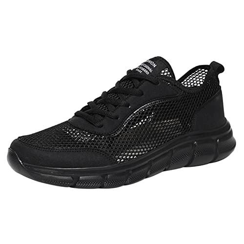 2024 Herren Stilvoll Sommer Barfußschuhe Barfuss Sneaker mit Breiter Zehenbox Laufschuhe Mesh Walkingschuhe Turnschuhe Atmungsaktives Obermaterial rutschfeste Gummisohle Gr.40-45 (Black, 40) von BSWFA