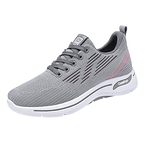 BSWFA 2024 Damen Stilvoll Sommer Barfußschuhe Barfuss Sneaker mit Breiter Zehenbox Laufschuhe Mesh Walkingschuhe Turnschuhe Atmungsaktives Obermaterial rutschfeste Gummisohle Größe:37-41EU (Grey, 40) von BSWFA