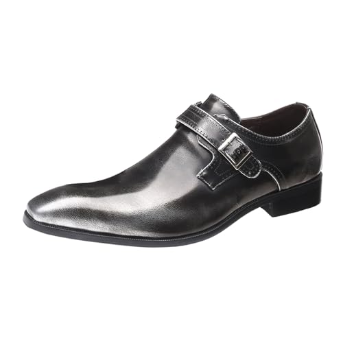 BSWFA Business Formale Spitze Zehe Lederschuhe Übergröße Halbschuh Moderne Klassische Slipper Flach Atmungsaktiv Freizeitschuhe Faulenzer mit niedrigem Absatz Schnalle Loafers Schuhe zum (Grey, 43) von BSWFA