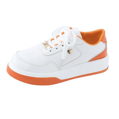 BSWFA Damen Blocking Leather Sportsschuhe Schnell Trocknend Traillaufschuhe,Atmungsaktiv Fitnessschuhe Weich Leicht Barfußschuhe Mit5 Farben Gr37-43 (Orange, 37) von BSWFA