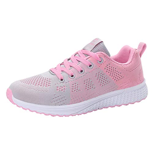 BSWFA Damen Mesh Turnschuhe Luftpolster Sneaker Schulschuhe Schnürer Leichte Stoßfest Mode Sportschuhe Leichte Laufschuhe Hallenschuhe Atmungsaktiv Walkingschuhe Indoor Fitnessschuhe (Grey, 35) von BSWFA