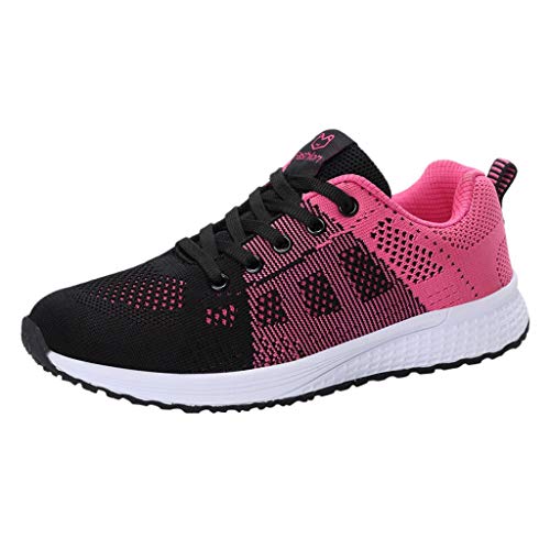 BSWFA Damen Mesh Turnschuhe Luftpolster Sneaker Schulschuhe Schnürer Leichte Stoßfest Mode Sportschuhe Leichte Laufschuhe Hallenschuhe Atmungsaktiv Walkingschuhe Indoor Fitnessschuhe (Pink, 37) von BSWFA