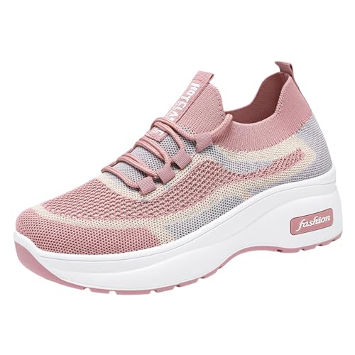 BSWFA Damen Sneaker Freizeitschuhe Atmungsaktiv Laufschuhe Turnschuhe Straßenlaufschuhe rutschfest Leichtgewichts Walkingschuhe Outdoor Tennisschuhe mit Weich Dicke SohlSportschuhe (Pink, 37) von BSWFA