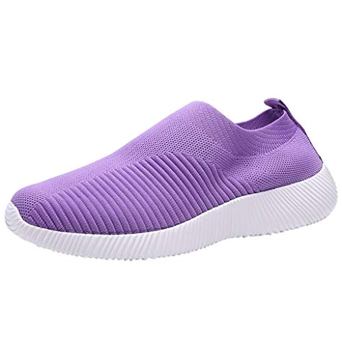 BSWFA Damen Stilvoll Sommer Fitnessschuhe Atmungsaktiv Barfußschuhe Turnschuhe Damen Traillaufschuhe Schlupfschuhe Leicht Sneakers Sportschuh Schwarz Gr.35-43 (Purple, 35) von BSWFA