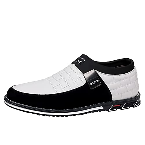 BSWFA Herren Klassischer Business Halbschuh Farbe Einfacher Lederschuhe mit bequemer Passform AtmungsaktivDerby Hochzeit Schuhe Wird mit Schuhkarton geliefert Mit 4 Farben Größe：39-48EU (White, 43) von BSWFA