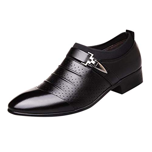 Business Formale Spitze Zehe Lederschuhe Schnürbare Halbschuh Moderne Klassische Slipper Flach Atmungsaktiv Freizeitschuhe Faulenzer Loafers Schuhe zum Autofahren modische Schlupfschuhe (Black, 43) von BSWFA