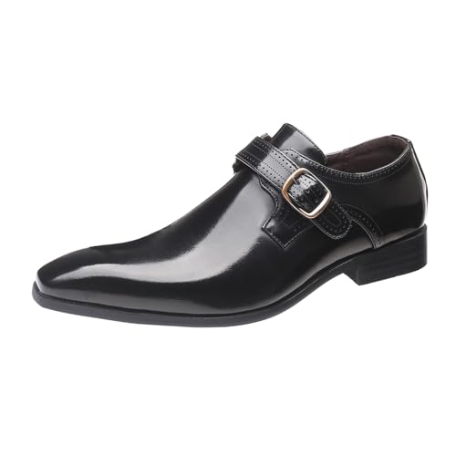 Business Formale Spitze Zehe Lederschuhe Übergröße Halbschuh Moderne Klassische Slipper Flach Atmungsaktiv Freizeitschuhe Faulenzer mit niedrigem Absatz Schnalle Loafers Schuhe zum (Black, 46) von BSWFA