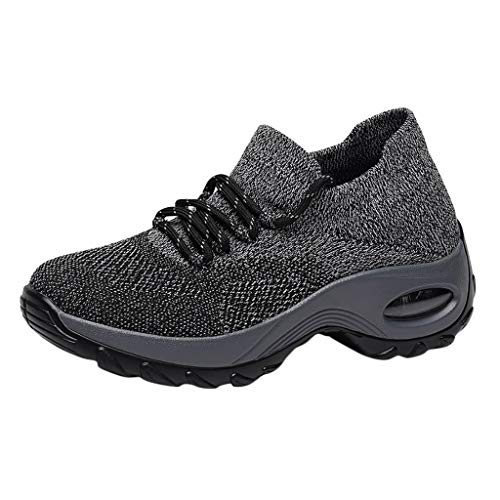 Damen Mesh Turnschuhe Sneaker Schnürer Leichte Stoßfest Mode Sportschuhe Leichte Laufschuhe Hallenschuhe Atmungsaktiv Walkingschuhe Indoor Fitnessschuhe Joggingschuhe Schuhe Sportschuhe (Grey, 36) von BSWFA