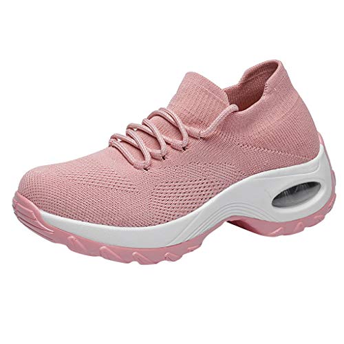 Damen Mesh Turnschuhe Sneaker Schnürer Leichte Stoßfest Mode Sportschuhe Leichte Laufschuhe Hallenschuhe Atmungsaktiv Walkingschuhe Indoor Fitnessschuhe Joggingschuhe Schuhe Sportschuhe (Pink, 35) von BSWFA