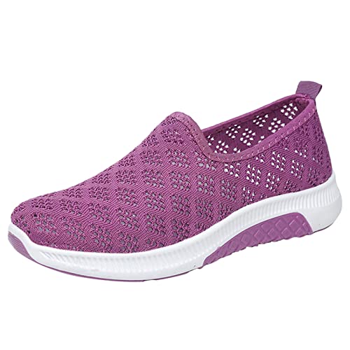 Damen Sommer Barfussschuhe Breite Sneaker Bequeme Leicht Atmungsaktiv Walkingschuhe Fitnessschuhe Mesh Traillaufschuhe GR:37-41EU (Purple, 41) von BSWFA