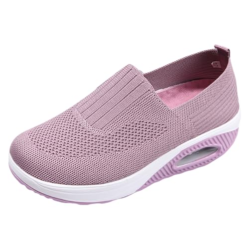 Damen-Sommermode, einfarbig, bequem, fliegend, gewebt, rutschfest, weiche Sohle, Netzoberfläche, atmungsaktiv, für Reisen, Wandern, Sportschuhe, Schuhe mit bedeckten Füßen Leinenschuhe (14-Pink, 40) von BSWFA