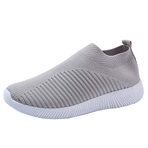 Damen Stilvoll Freizeitschuhe Flache Sneaker Laufschuhe Farbe Einfache Turnschuhe Straßenlaufschuhe rutschfest Leichtgewichts Atmungsaktiv Walkingschuhe Outdoor Farbe Block Tennisschuhe (Grey, 35) von BSWFA