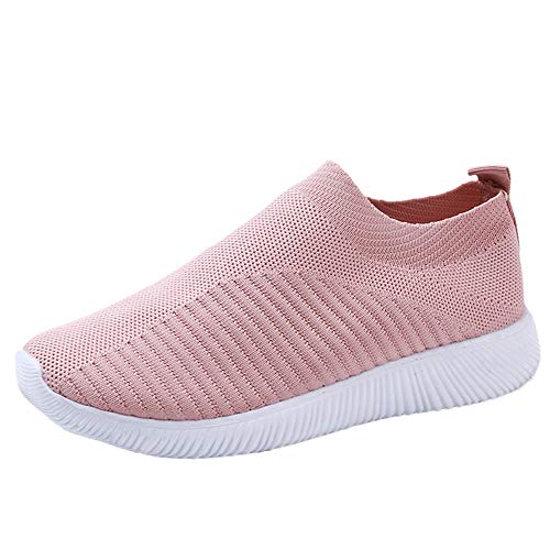 Damen Stilvoll Freizeitschuhe Flache Sneaker Laufschuhe Farbe Einfache Turnschuhe Straßenlaufschuhe rutschfest Leichtgewichts Atmungsaktiv Walkingschuhe Outdoor Farbe Block Tennisschuhe (Pink, 36) von BSWFA