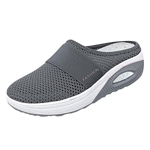 Damen Stilvoll Mesh Turnschuhe Luftpolster Sneaker Toe Half Toe Schuhe Schnürer Leichte Stoßfest Mode Sportschuhe Leichte Laufschuhe Hallenschuhe Atmungsaktiv Walkingschuhe Indoor (Dark Gray, 37) von BSWFA