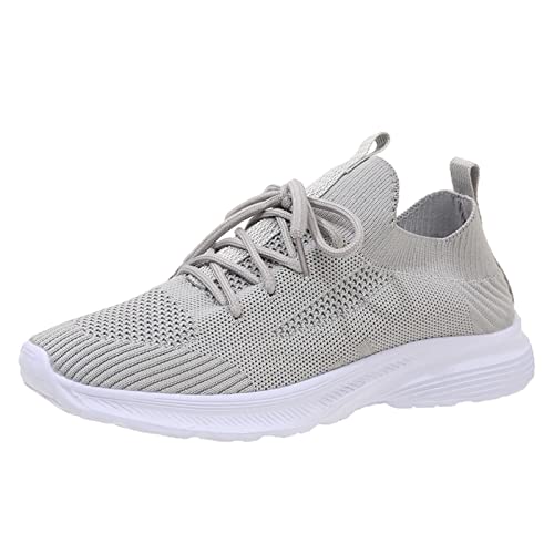 Damen fliegend gewebtes Mesh Laufschuhe Turnschuhe Sportschuhe Sneaker Running TennisSchuhe Straßenlaufschuhe Dämpfung Leichtgewichts Atmungsaktiv Walkingschuhe Outdoor Fitness Jogging (11-Grey, 39) von BSWFA