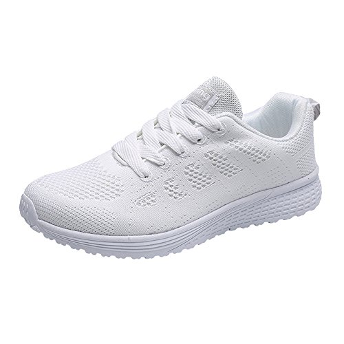 Frauen Mesh Runde Trägern überqueren Flache Schuhe Turnschuhe Atmungsaktiv Weich Leicht Laufschuhe Straßenlaufschuhe rutschfest Laufschuhe Outdoor Casual Schuhe Mit 4 Farben Größe:36-40EU (Grey, 40) von BSWFA