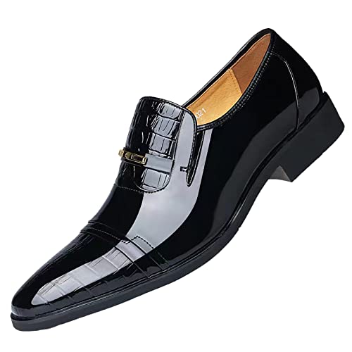 Herren Britischen Spleißen Lederschuhe Business Formale lässig Gentleman Slipper Business Lackleder oberen Schuhe Formale Moderne Klassische Halbschuh Bequeme Mokassins Loafers Schuhe (Black, 44) von BSWFA