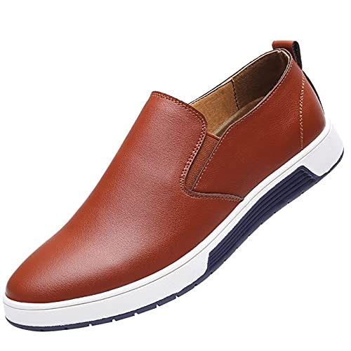 Herren Business Atmungsaktiv Lederschuhe Farbe Einfacher Halbschuh zum Autofahren Klassische Schlupfschuhe Slipper Flach WeichLeicht Freizeitschuhe Loafers Schuhe zum Autofahren modische (Brown, 40) von BSWFA