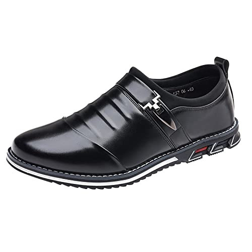 Herren Business Atmungsaktiv Lederschuhe Farbe Einfacher Schnürhalbschuhe zum Autofahren Klassische Schlupfschuhe Slipper Flach WeichLeicht Freizeitschuhe Loafers Schuhe zum Autofahren (Black, 40) von BSWFA