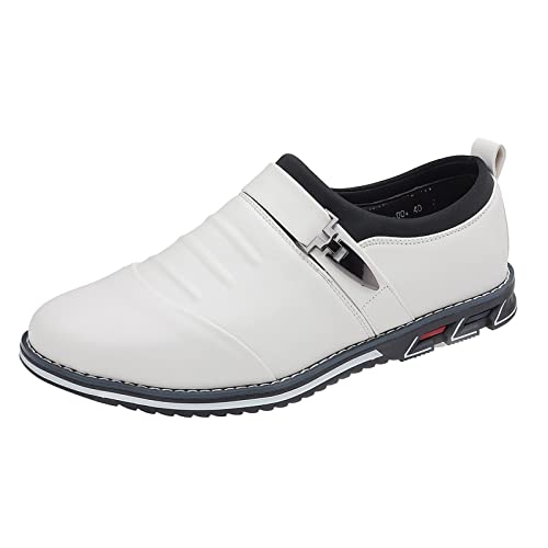 Herren Business Atmungsaktiv Lederschuhe Farbe Einfacher Schnürhalbschuhe zum Autofahren Klassische Schlupfschuhe Slipper Flach WeichLeicht Freizeitschuhe Loafers Schuhe zum Autofahren (White, 43) von BSWFA