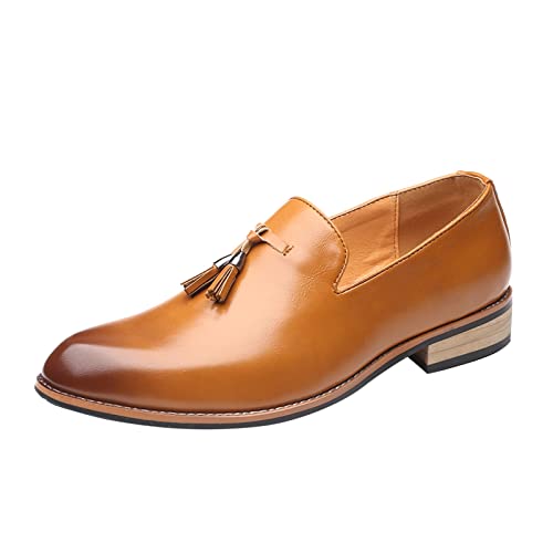 Herren Business Atmungsaktiv Lederschuhe mit Quasten tragen Farbe Einfacher Halbschuh zum Autofahren Klassische Schlupfschuhe Slipper Flach WeichLeicht Freizeitschuhe Loafers Schuhe Wird (Yellow, 42) von BSWFA