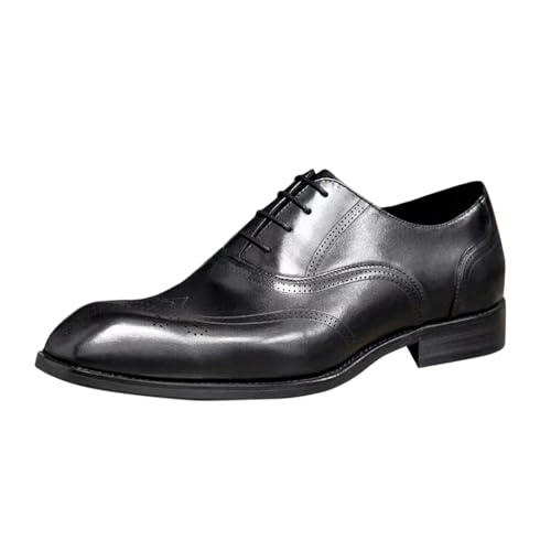 Herren Business Formale Geprägte Lederschuhe Moderne Klassische Halbschuh Einfarbige Quadratische Zehe Bequeme Mokassins Hochzeitsschuhe Atmungsaktiv Schnürschuh Größe:38-48EU (Black, 42) von BSWFA