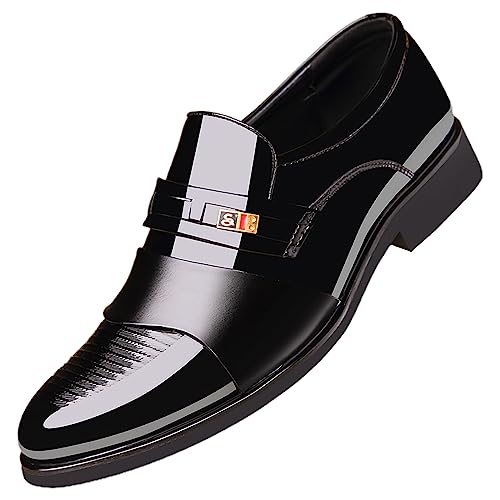 Herren Business Formale Vielseitige Lederschuhe Moderne Klassische Halbschuh Einfarbige Atmungsaktiv Freizeitschuhe Spitze Zehe Gebürstetes Hochzeitsschuhe Loafers Schuhe zum (Black, 39) von BSWFA