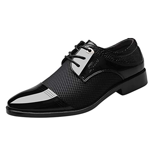 Herren Business Formelle Lederschuhe Kurze Herrenstiefe Moderne Klassische Spitzer Zehe Mesh-Schnürschuhe Lässige Loafers SchuheFreizeitschuhe Halbschuh mit Gummizug Parallelnaht (Black, 39) von BSWFA