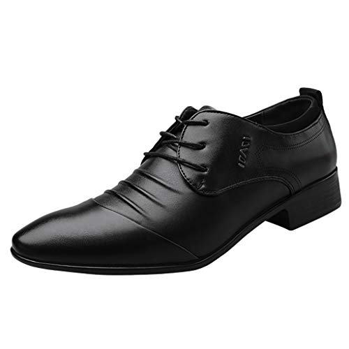 Herren Business Formelle Lederschuhe Moderne Klassische Spitzer Zehe Schnürschuhe Lässige Loafer Freizeitschuhe Halbschuh Loafers Schuhe zum Autofahren Schlupfschuhe Slipper mit Gummizug (Black, 42) von BSWFA