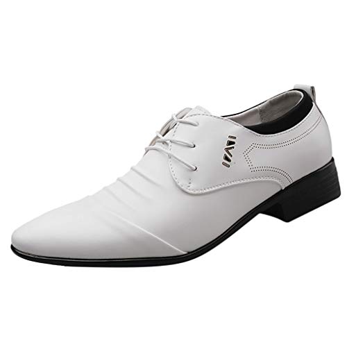 Herren Business Formelle Lederschuhe Moderne Klassische Spitzer Zehe Schnürschuhe Lässige Loafer Freizeitschuhe Halbschuh Loafers Schuhe zum Autofahren Schlupfschuhe Slipper mit Gummizug (White, 45) von BSWFA