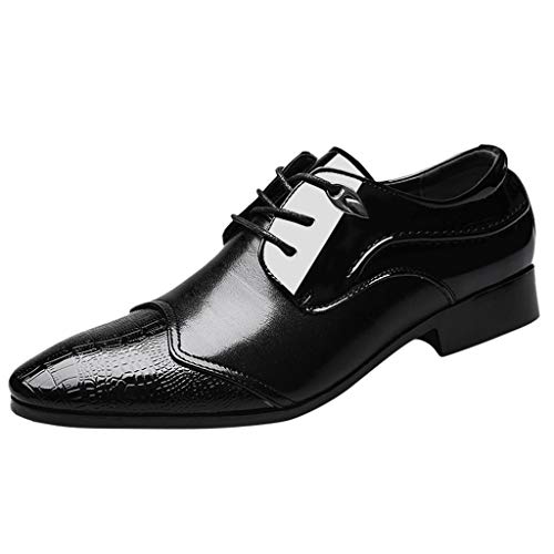 Herren Business Formelle Lederschuhe Moderne Klassische Spitzer Zehe Schnürschuhe Lässige Loafer Freizeitschuhe Hochzeitsschuhe Herren Business Formelle Lederschuhe Moderne mit Gummizug (Black, 40) von BSWFA