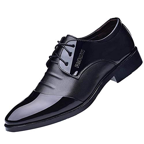 Herren Business Formelle Lederschuhe Moderne Klassische Spitzer Zehe Slipper Schnürschuh Lässige Loafer Freizeitschuhe Halbschuh Loafers Schuhe Schlupfschuhe Slipper mit Gummizug (Black, 39) von BSWFA