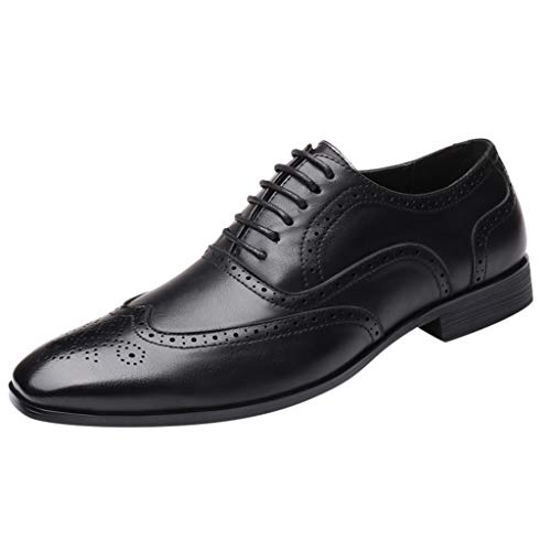 Herren Business Lederschuh Formale Moderne Klassische Slipper Schnürschuh Halbschuh Formelle Freizeitschuhe mit Gummizug Parallelnaht Loafers Schuhe Modische Schlupfschuhe Mit3Farben (Black, 46) von BSWFA