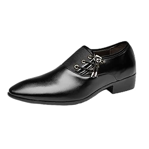 Herren Business Vielseitige Lederschuhe Formale Halbschuh Moderne Klassische Schnürschuh Atmungsaktiv Freizeitschuhe Spitze Zehe Gebürstetes Hochzeitsschuhe Loafers Schuhe zum Autofahren (Black, 42) von BSWFA