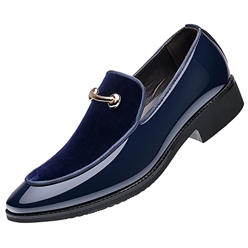 Herren England lässig Lederschuhe Koreanisch Trend Halbschuh Slipper Flach Atmungsaktiv Freizeitschuhe mit niedrigen Absätzen Business Schuhe Formale Moderne Klassische Loafers Schuhe Blau (Blue, 42) von BSWFA