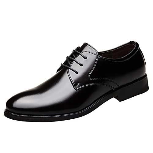 Herren Englische Stil Business Lederschuhe Formale Halbschuh Moderne Klassische Schnürschuh Spitzer Zehe Flach Slipper Atmungsaktiv Vielseitige Freizeitschuhe Loafers Schuhe zum Autofahren (Black, 41) von BSWFA