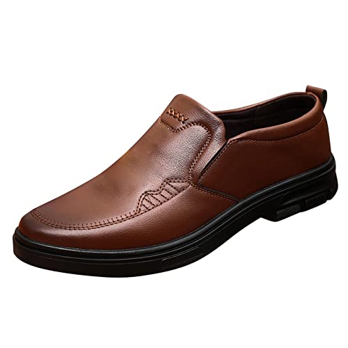 Herren Formale Mode Retro Lederschuhe Moderne Klassische Reine Farbe Slipper Flach Atmungsaktiv Freizeitschuhe mit niedrigen Absätzen Business Loafers Schuhe zum Autofahren Modische (Brown, 40) von BSWFA