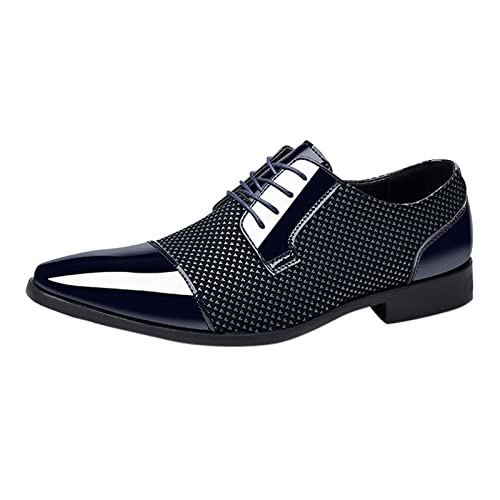 Herren Klassischer Business Lederschuhe beiläufige Stilvoll Herren Halbschuh mit bequemer Passform dünn Gewachste Schuhbänder Ideal für Anzugschuhe Herrenschuhe Herren (Dark Blue, 39) von BSWFA